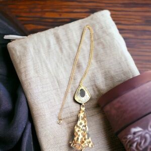 Gold Toned Leopard Print Tassel Necklace